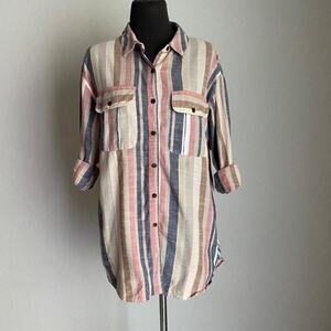 Urban Outfitter sz M pink‎ beige 100% cotton boho cottage blouse